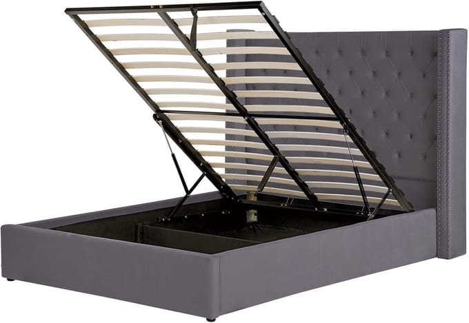 LUBBON - Bed met opbergruimte - Grijs - 140 x 200 cm - Fluweel