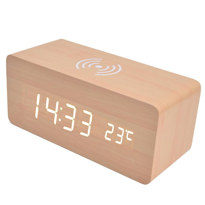 Réveil numérique, chargement sans fil, détection automatique de la température, sûr, stable, LED, électronique blanc