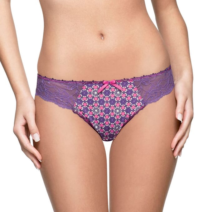 Freya - Matilda - Mooie paarse string met leuke roze witte bloemetjesprint - Maat XS / 34