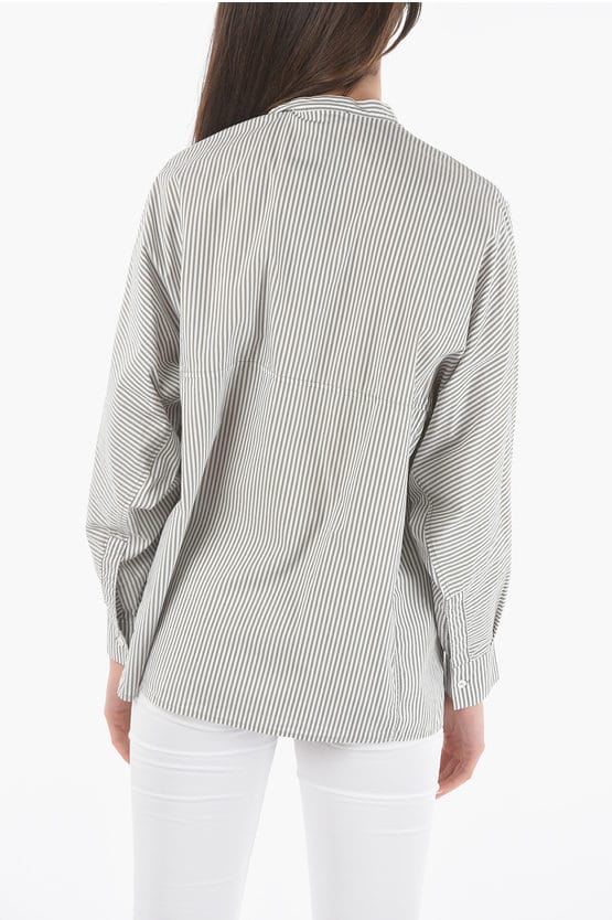 Gestreept oversized overhemd met borstzak in grijs