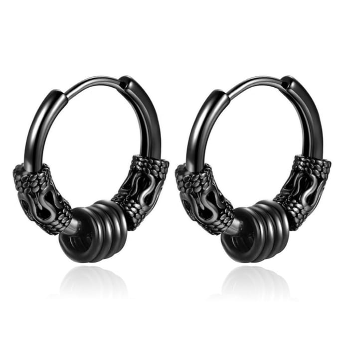Heren oorringen edelstaal zwart met details en 4 ringen - 16mm