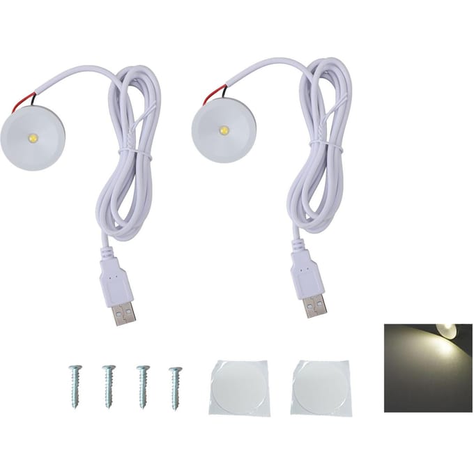 2 Sets Mini Spotlight 5V 1W USB LED Rond Oogvriendelijk met 4.3ft Draad Sieraden Display Verlichting white