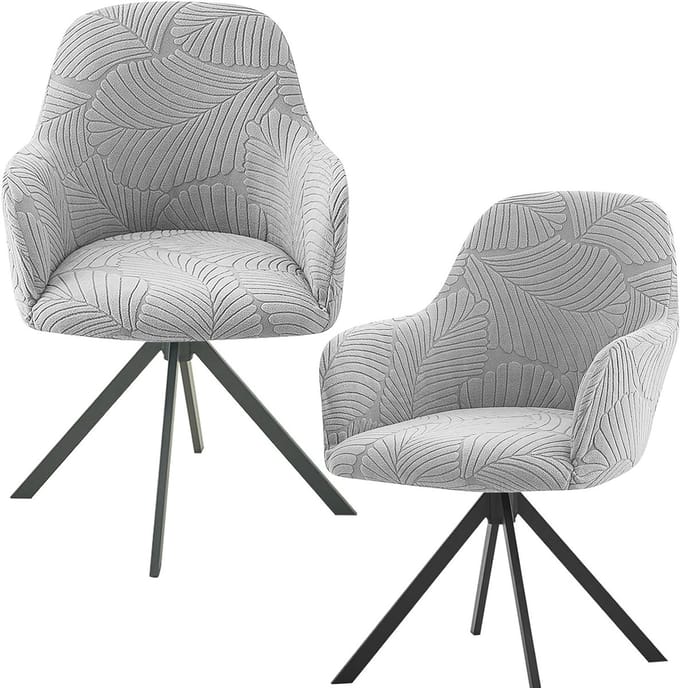 Set van 2 wasbare stretch stoelhoezen met armleuning voor bureaustoelen en eetkamerstoelen, lichtgrijs