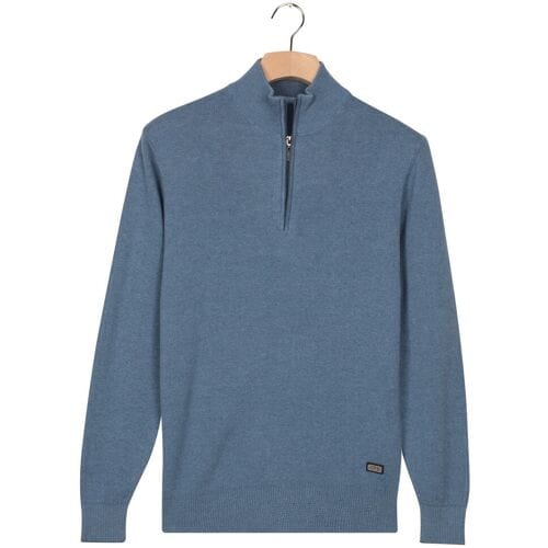 Baileys Trui Half Zip Allover Two-Tone Fine Texture Mid Denim Blue / male