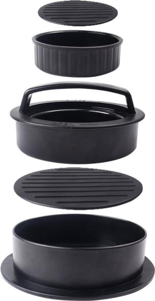 Hamburgerpers - 3in1 set met diverse maten - incl. waxblaadjes - kunststof - Zwart - Hamburgermaker