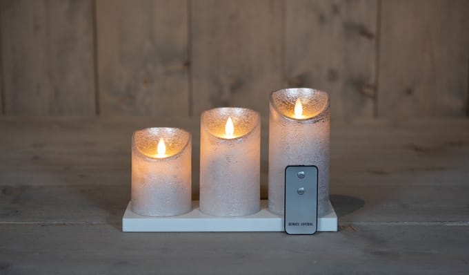 3St Oplaadbare Kaars Wax Zilver Rustiek Bewegende Vlam 7,5X10/12,5/...