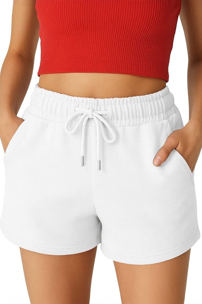 ROSS CAMP korte broek dames - comfortabele shorts dames - katoen sweat short - Wit S