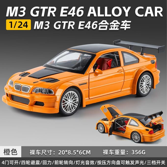 1:24 M3 Gtr E46 Performance Wegracer Legering Metaal Diecast Modelauto's Huisdecoratie & Verzamelobjecten Hobby Display Ornamenten