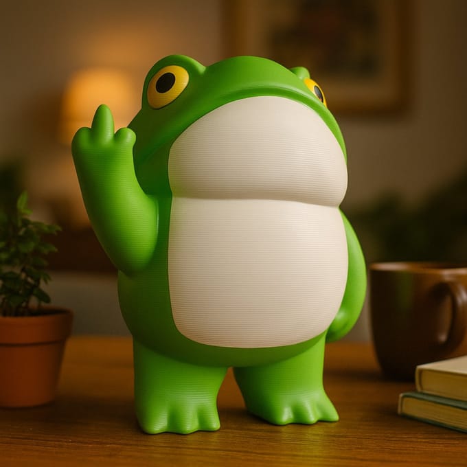 AnimalsAttitude – Middelgrote Kikker Figurine met Middelvinger – 3D-geprint PLA Beeldje – Striking Display Decor