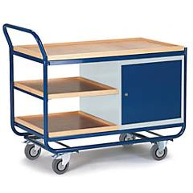 Montagewagen met 3 etages en stalen kast, met rem