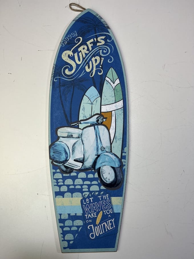 Houten surfplank wandbord surf’s up Vespa look groot