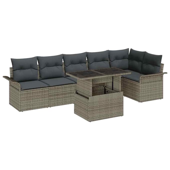 vidaXL - Tuinbank - Set - 7 - st - Grijs - poly - rattan