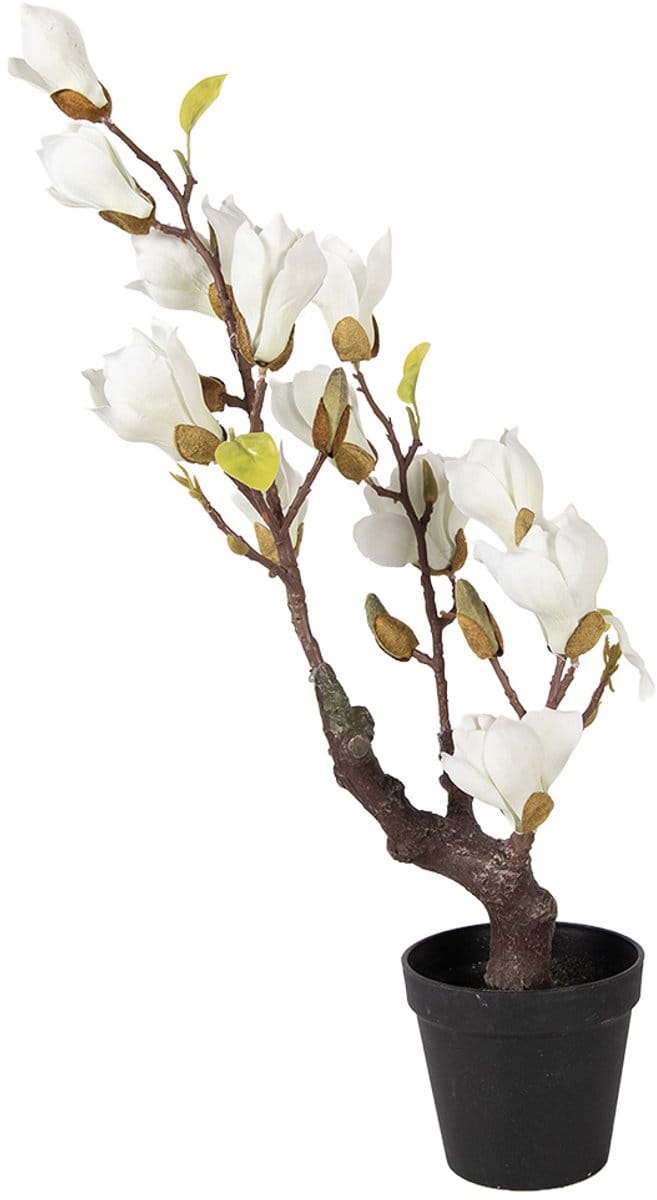 Clayre & Eef Kunstplant Magnolia 16x14x60 cm Wit Kunststof