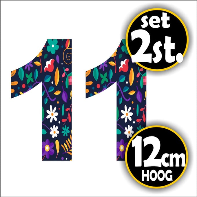 Jerma -nr. - 1 - Bloemprint - Sticker - set 2 st. - 12 cm Hoog - Zelfklevend - Weerbestendig - Vinyl