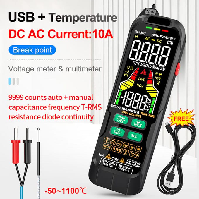 Multimètre numérique testeur professionnel compteur courant alternatif tension continue Multimetro ZL128B multicolore