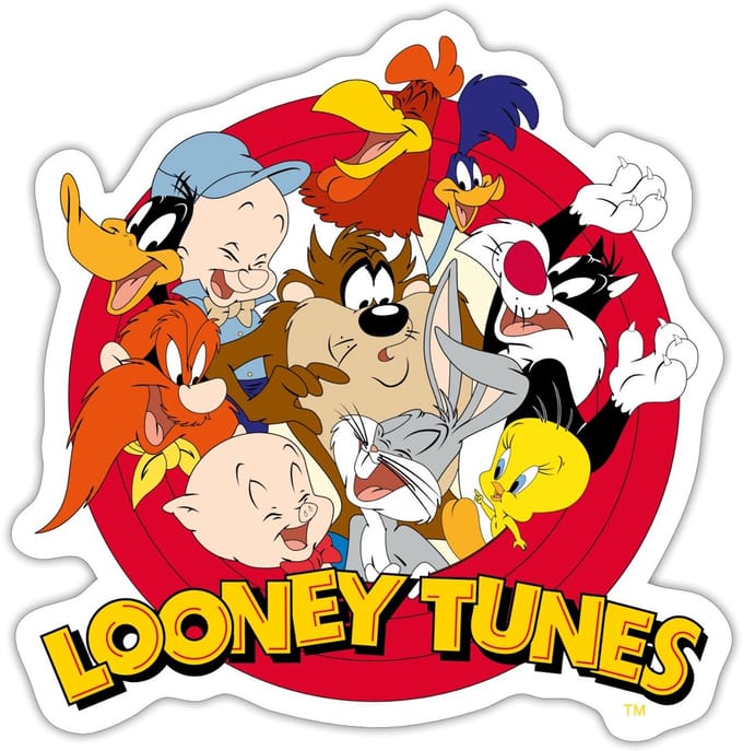 Looney Tunes Groep Sticker maat S (10 x 10 cm)
