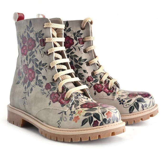Goby Floral Elegance Dames Veterboots - Handgemaakt Vegan Leer - Maat 41