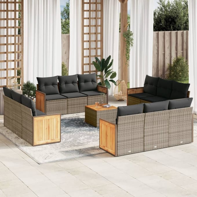 vidaXL - 13-delige - Loungeset - met - kussens - poly - rattan - grijs
