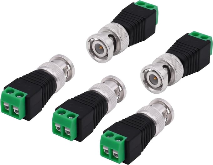 BNC Schroef Adapter - Video Balun Connector - CCTV Beveiliging - Soldeerloos Aansluiten - 5 Stuks