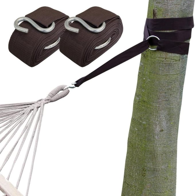 Hammock Hanging Set - 2 Belts 320x5cm - 250 kg Fastening - Tree Suspension Brown