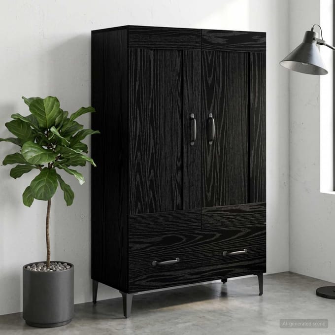 vidaXL - Highboard - Zwart - eiken - 70 - x - 31 - x - 115 - cm - Bewerkt - hout