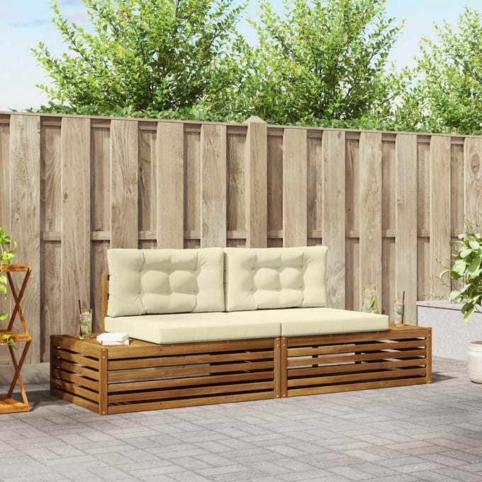 vidaXL - 2 - st - Buiten - bank - set - Massief - Acacia - Hout - en - Polyester