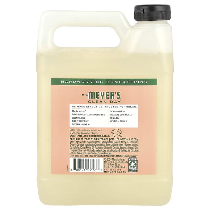 Mrs. Meyers Clean Day, Refill Hand Soap, Geranium, 33 fl oz (975 ml) beige