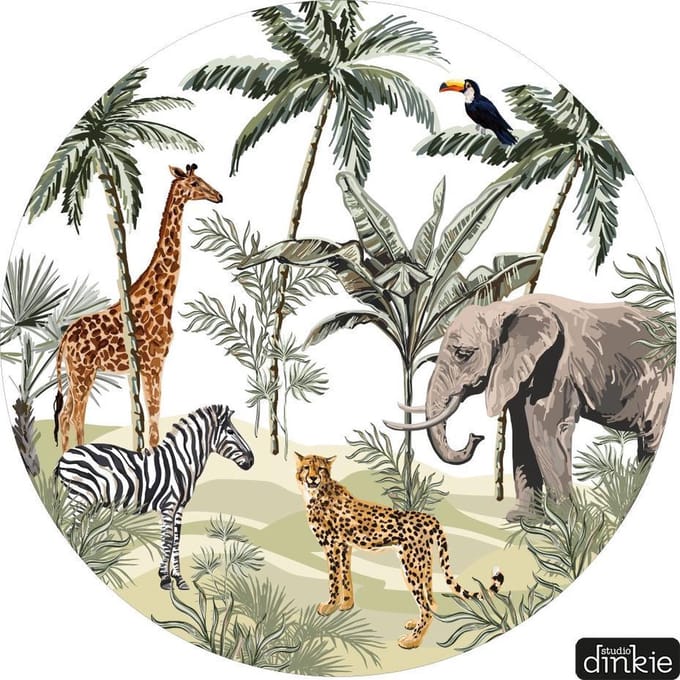 Studio Dinkie | Muurcirkel Jungle getekend | Babykamer | Kinderkamer | Decoratie