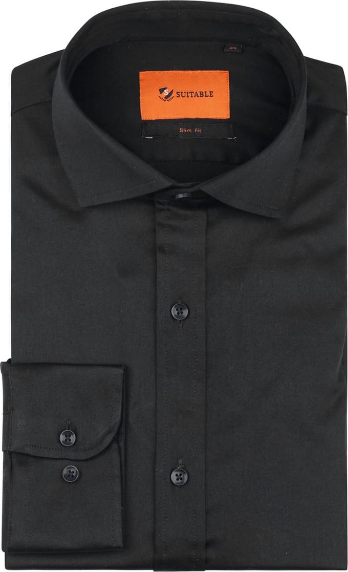 Suitable Satin Overhemd Zwart - Maat 40 - Heren - Overhemden Formeel