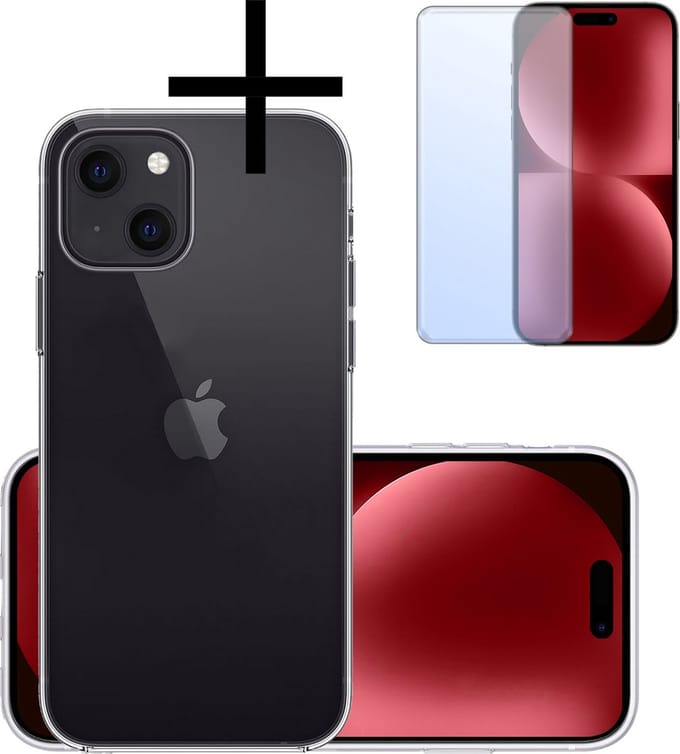 Hoesje - Met Screenprotector - Geschikt voor Apple iPhone 15 Plus - Sterk & Shockproof - Back Cover - Siliconen Case - Telefoon Hoes - Transparant