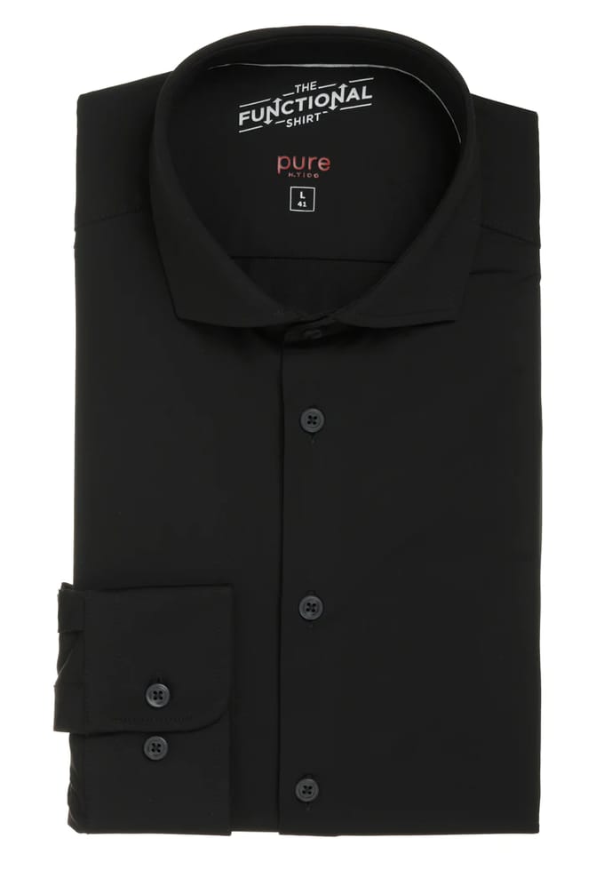 Pure The Functional Shirt Zwart - Maat 39 - Heren - Overhemden Formeel
