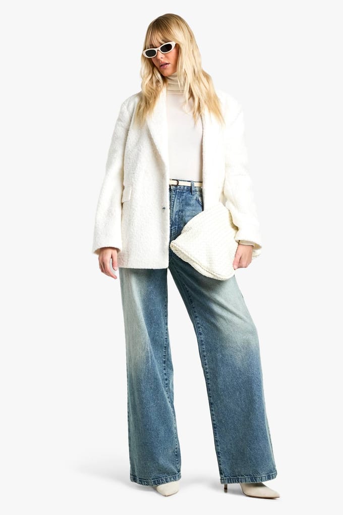 boohoo Dames Dubbelgeknoopte Boucle Wol Blazer | Ecru | Maat: 12