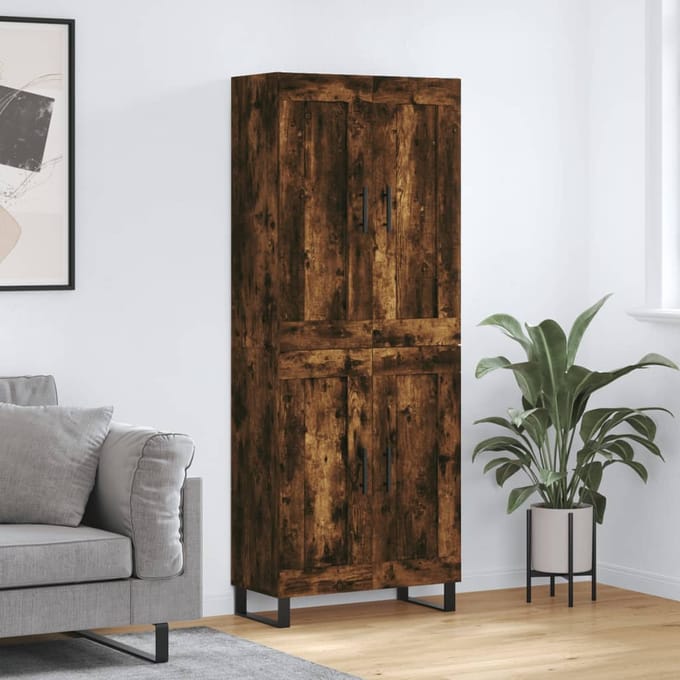 vidaXL - Hoge - kast - 69,5x34x180 - cm - bewerkt - hout - gerookt - eikenkleurig