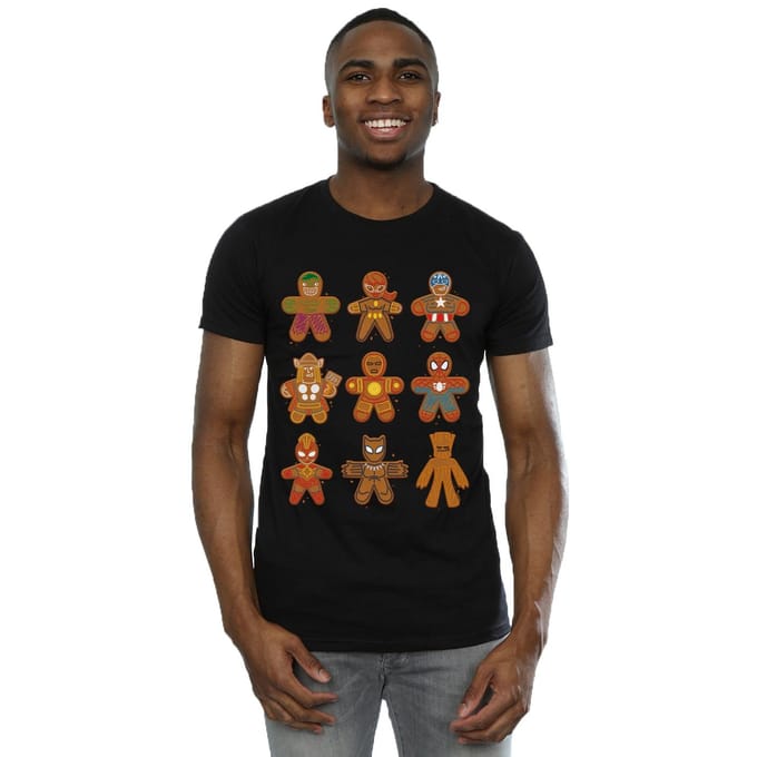 Marvel Heren Avengers Kerstmis Peperkoek T-Shirt (Zwart)