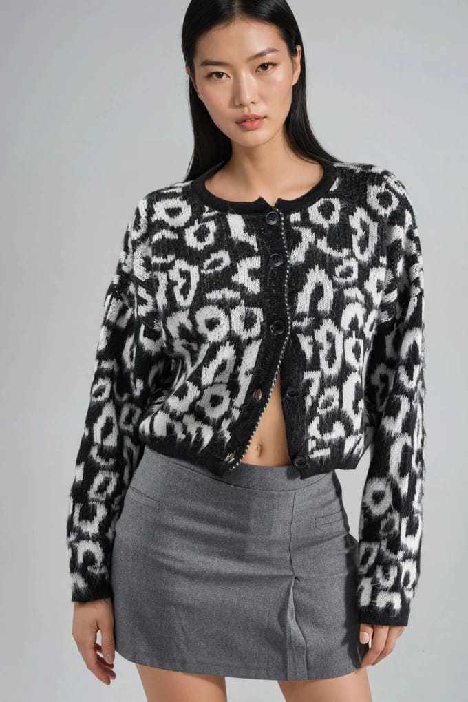 Luipaardprint Knopen Cardigan