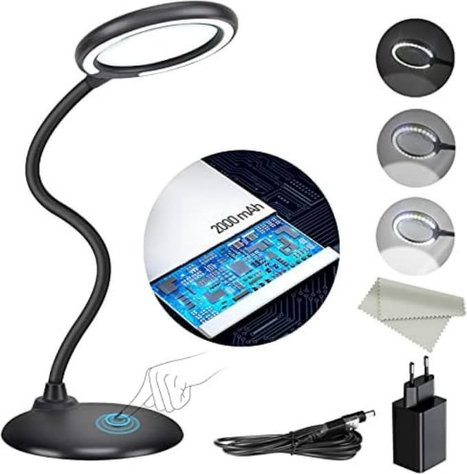 Loeplamp met led verlichting - Loeplamp met rolstatief - Zwart