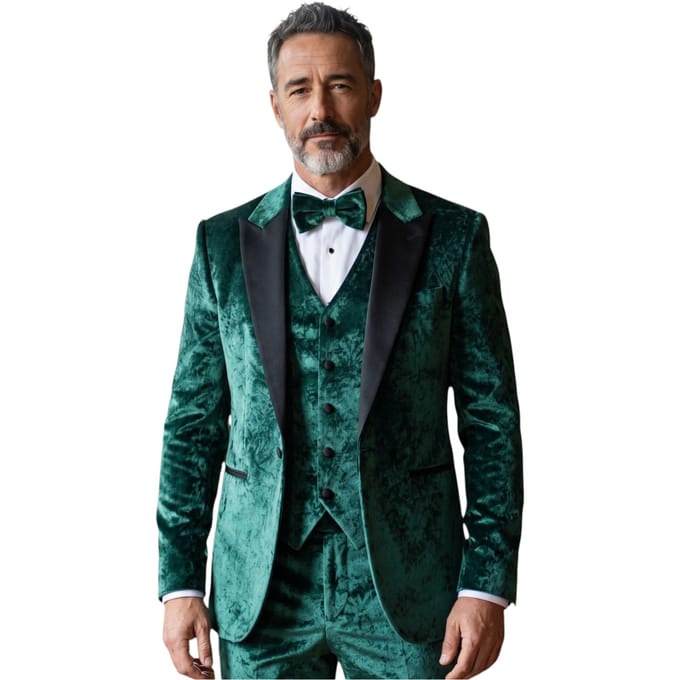 Heren Groen3 Delige fluwelen trouw Tuxedo formeel pak - AK2