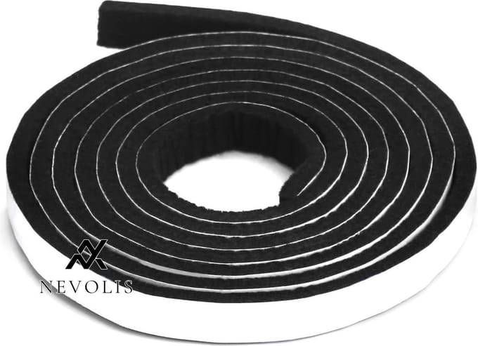 Nevolis Self-adhesive Felt Tape 13mm Wide 5mm Thick 2m - Black Glides Floor Protection DIY .