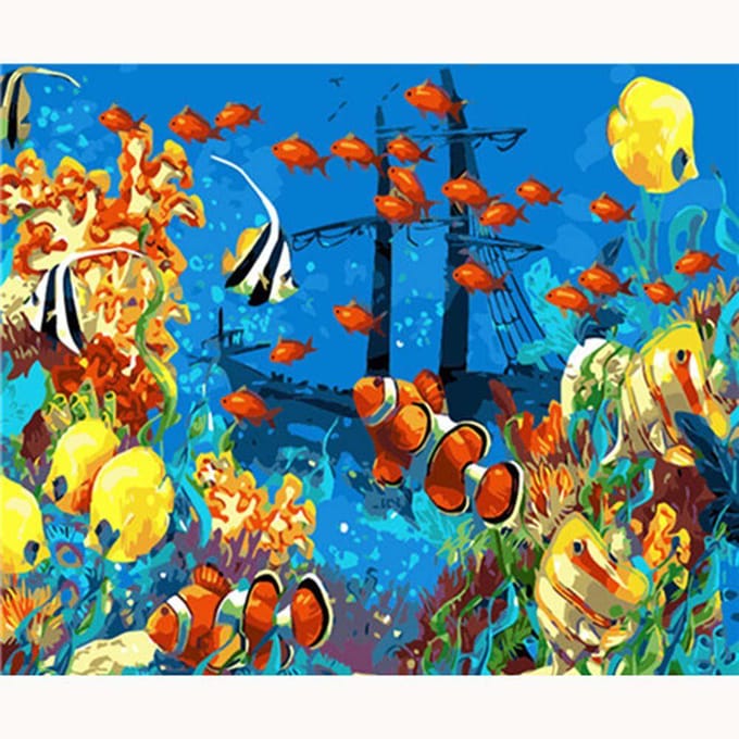 Peinture diamant thème poisson, paysage rond complet, broderie d'animaux, point de croix 20X30CM red