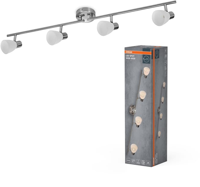 OSRAM LED Spot Vaas Plafondspot 4x G9, Geborsteld Nikkel, Chroom, Staal, verstelbaar, Glazen Diffuser