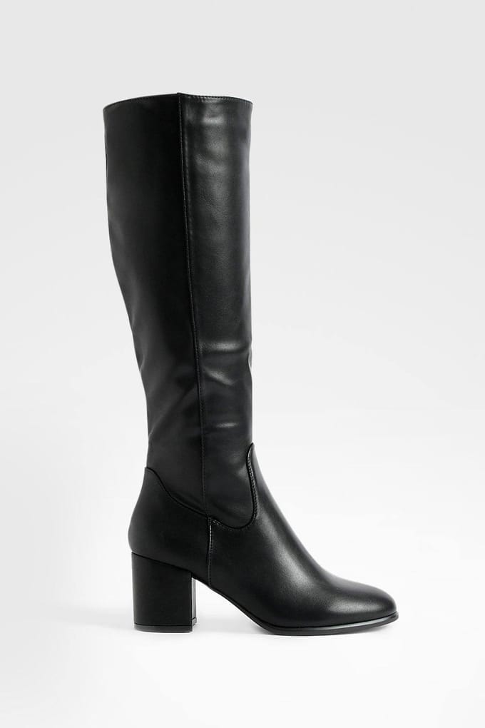 boohoo Dames Lage blok Basic Instap Kniehoge Laarzen | Black | Maat: 8
