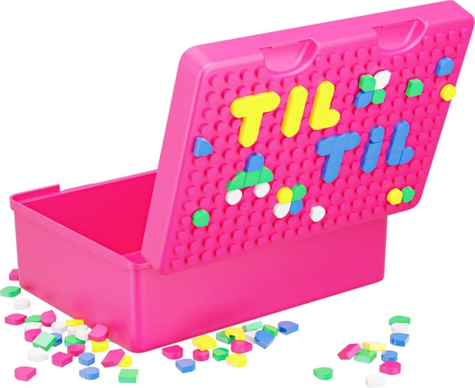 Lunchbox voor kinderen met kleurige blokjes - lego - kleur roze