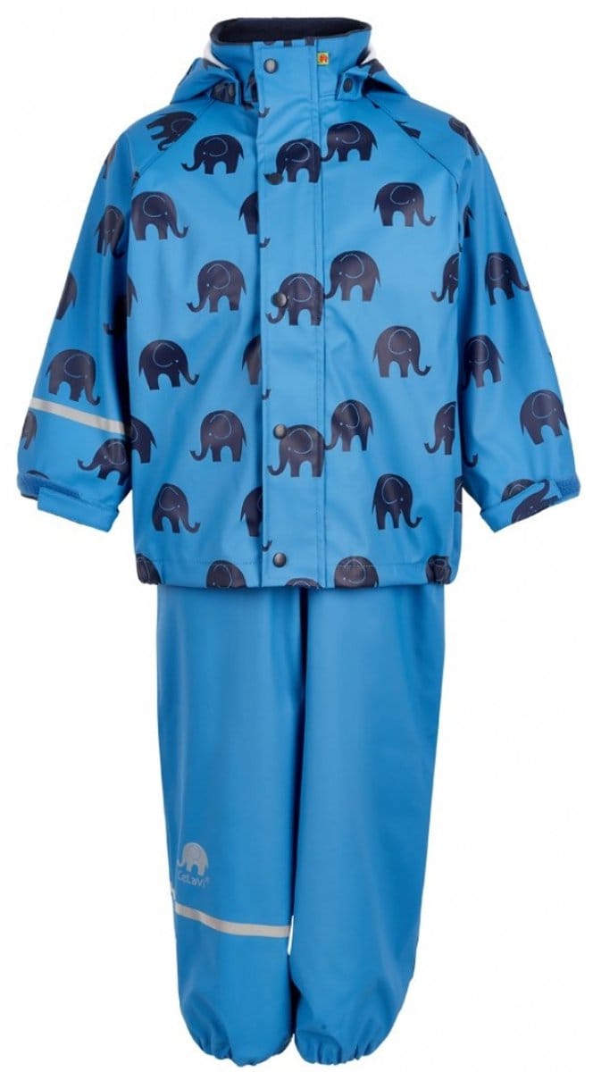 CeLaVi - Regenpak met Olifant print voor kinderen - Blauw - maat 80 (80-86cm)