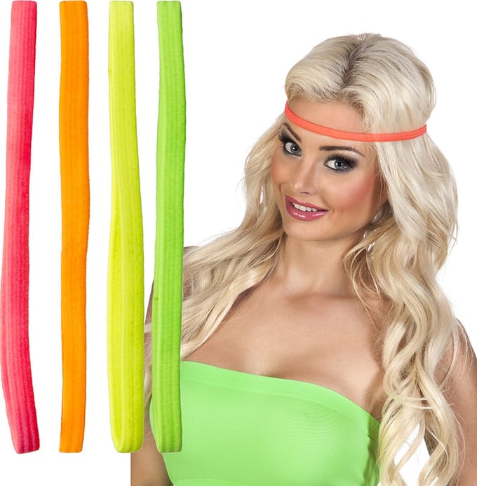Boland - Set 4 elastieke haarbandjes - Haarband - Volwassenen - 80's & 90's - Disco - 80's & 90's - Disco