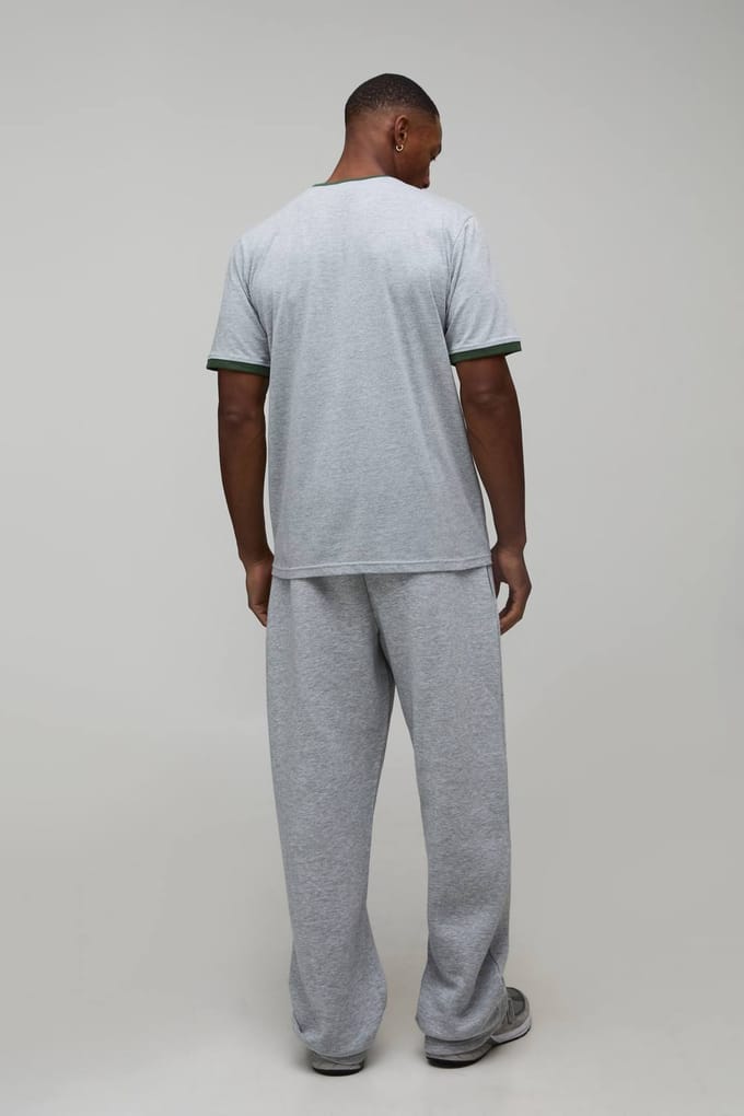 Regular Fit Ringer T-shirt Met Ronde Hals | Grey Marl | Size Medium