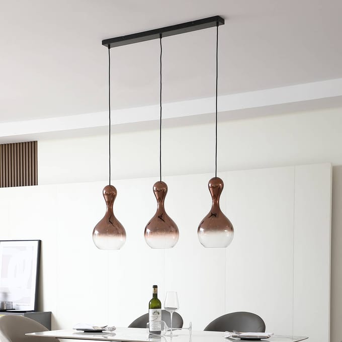 Lucande - hanglamp - 3lichts - Glas, metaal - H: 41 cm - E27 - koper, zwart