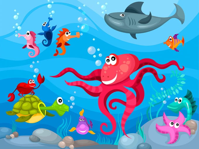 Fotobehang - Octopus and shark.