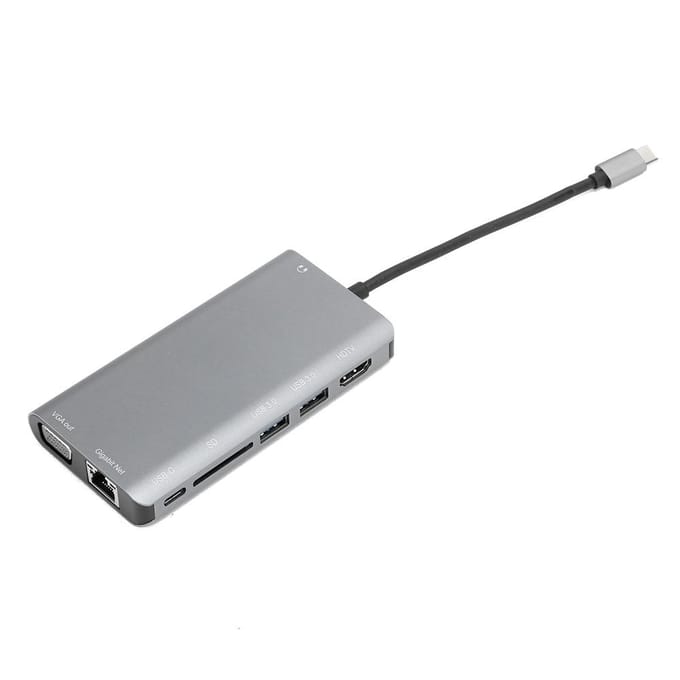 TypeC Docking Station Notebook Accessoires 8in1 4K USB3.0 Hub HDMI VGA o Poort Grijs gray