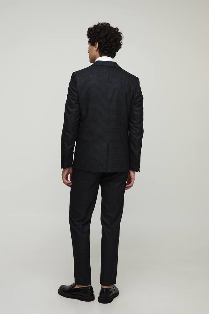 Single Breasted Slim Check Suit Jacket | Charcoal | Size 52