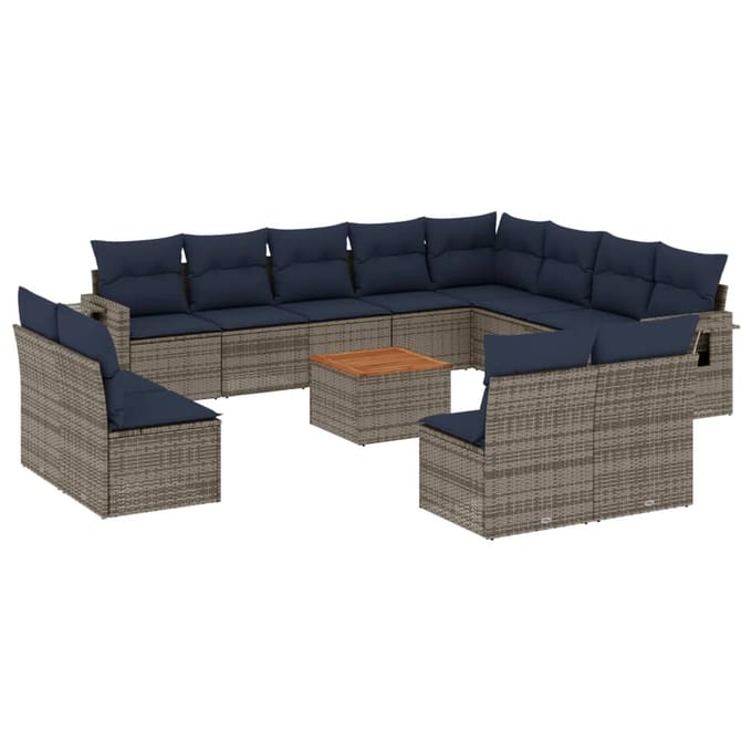 vidaXL - 13-delige - tuinbankset - met - kussens, - grijs - polyrotan